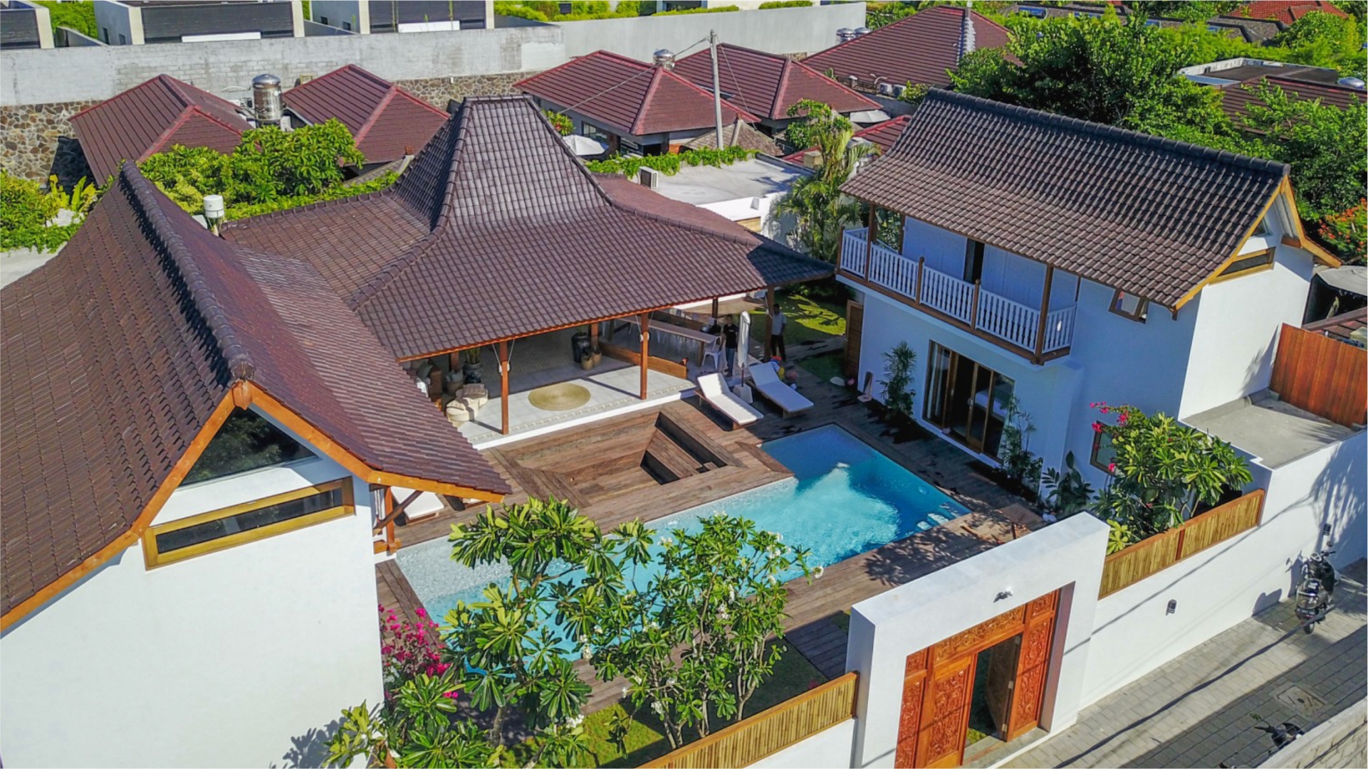 Villa night view with pool